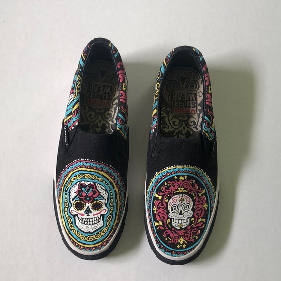 sugar skull slip on shoes